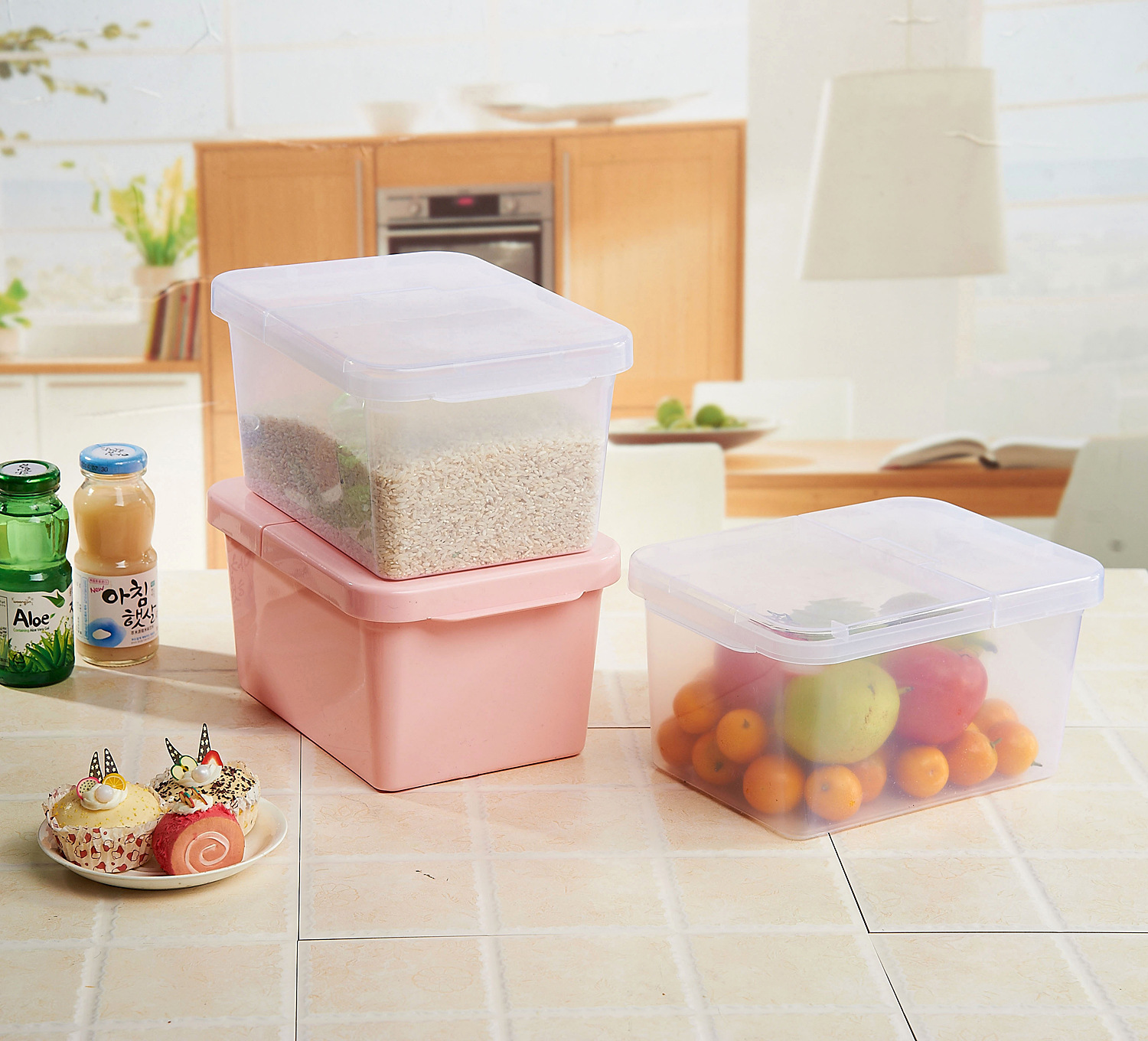 掀盖式食物收纳盒小号4kg透明储米箱**食品级塑料有盖储物.