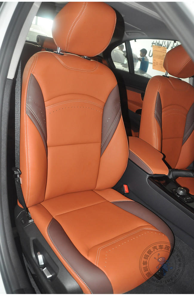 深圳真皮内饰改装-宝马3系棕色真皮座椅内饰改装案例