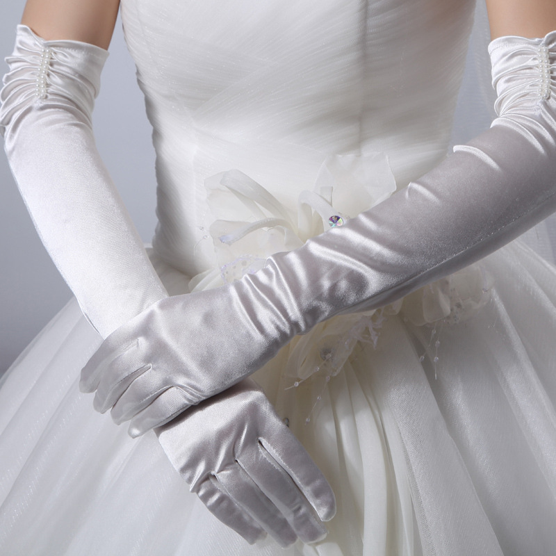 新娘婚纱手套长款不露指结婚纱礼服配件表演出婚礼手套冬过肘包邮