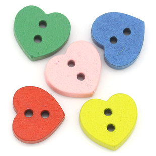 厂家直销双孔纽扣 糖果色diy扣子工艺品木质纽扣 心型木扣