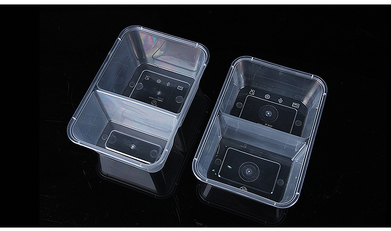 家汇能透明双格餐盒一次性饭盒外卖快餐盒环保盒微波塑料打包盒