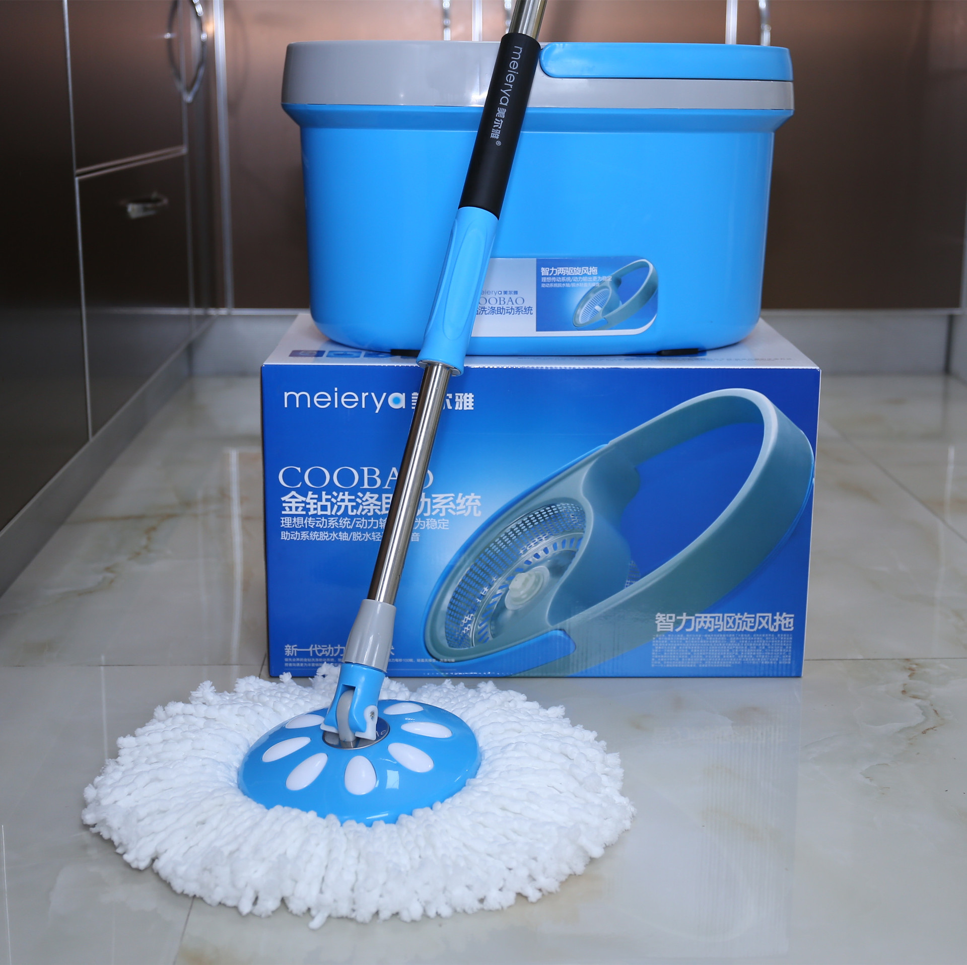 霸州厂家批发美尔雅正品拖把高质量欧版大桶钢网好神拖旋转拖把