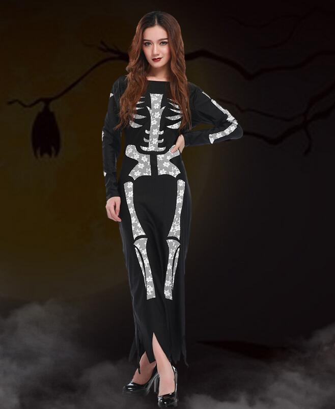 女骷髅骨架个性连衣裙 万圣节游戏制服 舞台表演服nj1668一件代发