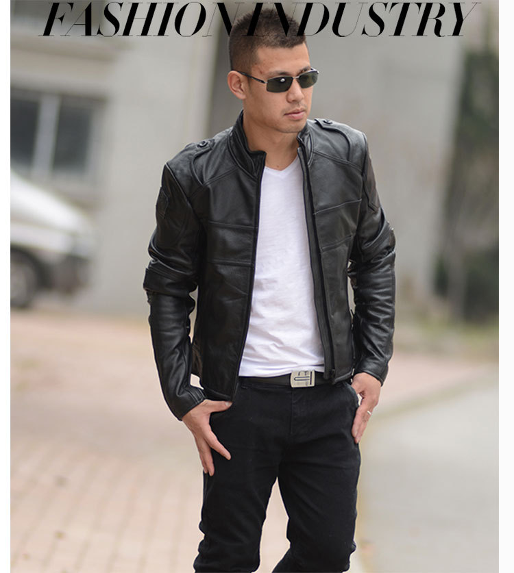 2016秋新款牛皮真皮皮衣男修身短款机车夹克外套哈雷摩托车飞行服