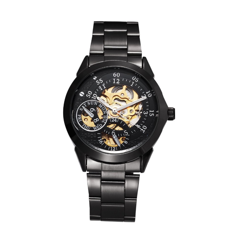 男士黑色骷髅全自动燃油系统采用机械自动风腕表 ecs002389