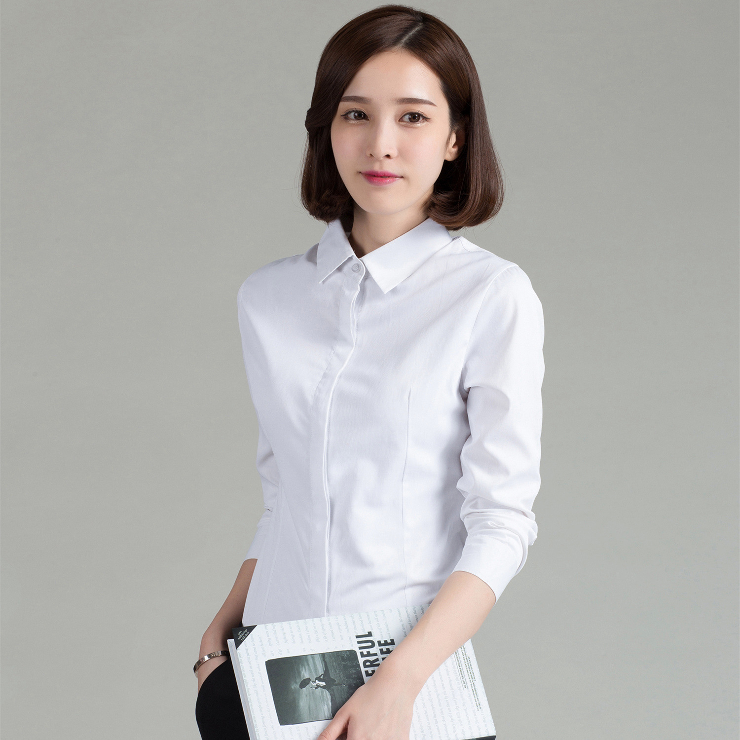 新品秋装白衬衫女长袖职业装女式棉衬衫ol通勤正装上衣批发暗门襟