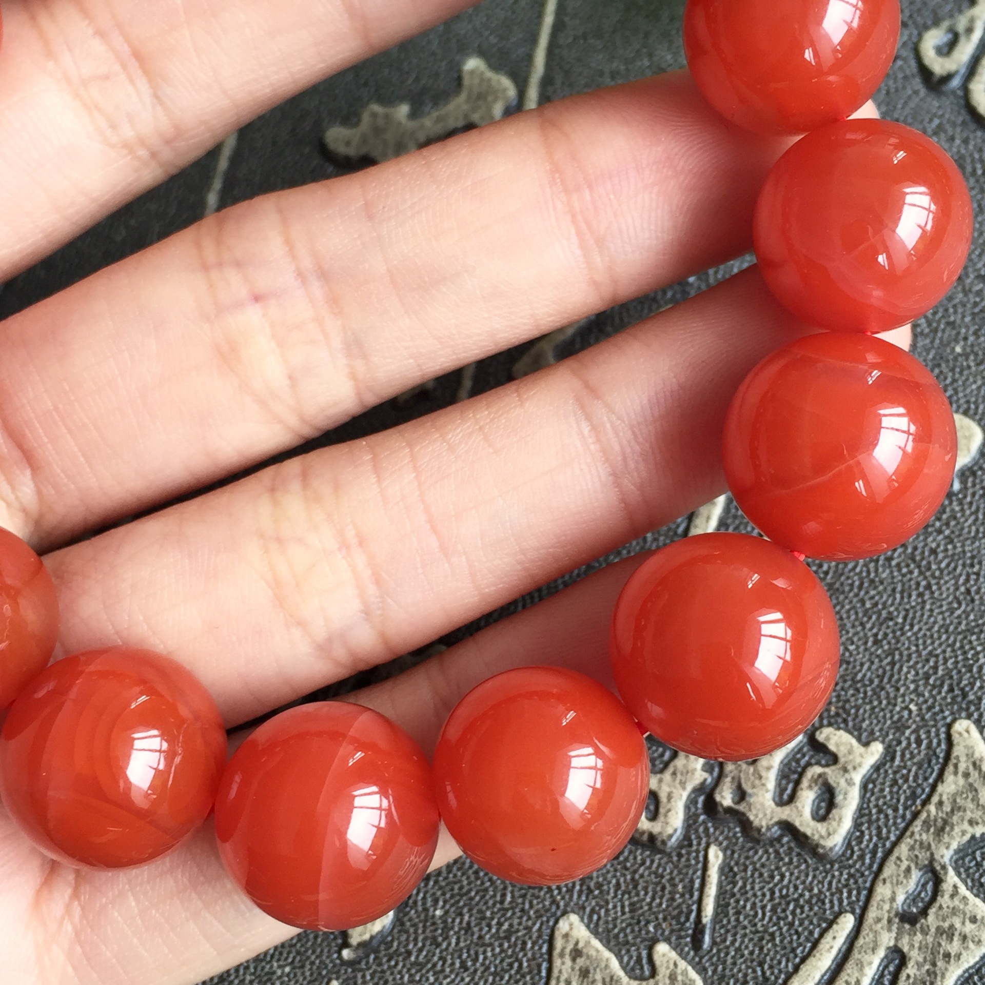 四川凉山南红手链 联合料 水红 天然南红玛瑙 樱桃红 南红.