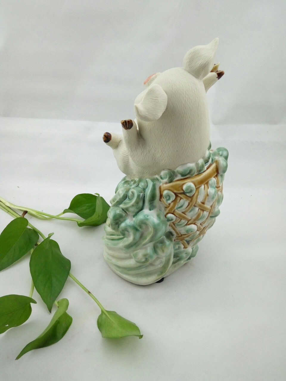 开心猪 猪笼入水 财源滚滚 石湾陶瓷公仔 家居摆设