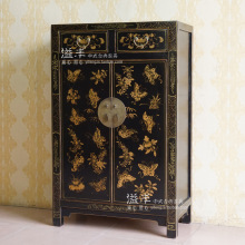 新中式仿古典家具实木描金手绘储物两门鞋柜子复古蝴蝶柜装饰边柜