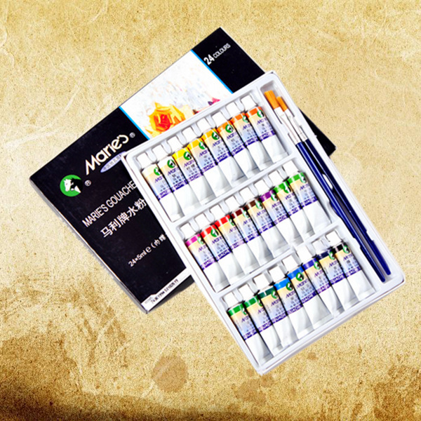 正品马利牌水粉画颜料7624 24色水粉颜料套装5ml 内送2支水粉笔