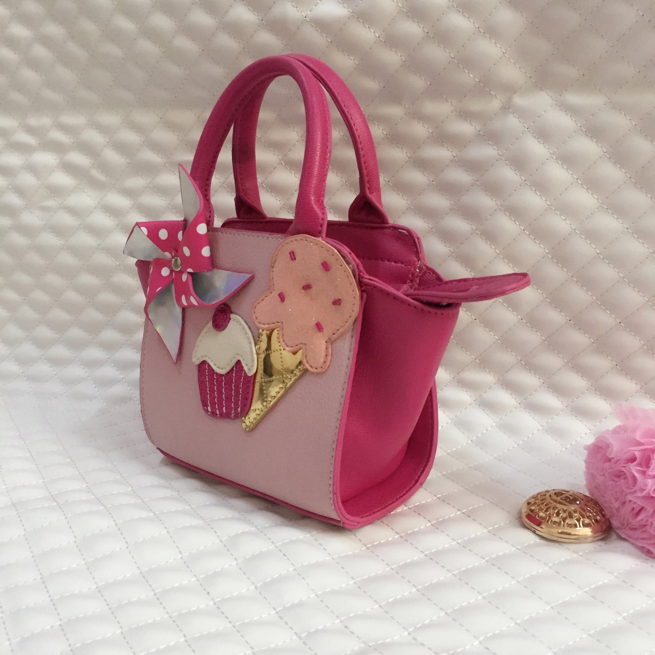 (订做)新款儿童包冰激凌蛋糕风车拼接包迷你手提女包樱桃