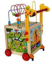 木制质多功能宝宝学步车 婴儿防侧翻四面大绕珠百宝箱手推车玩具