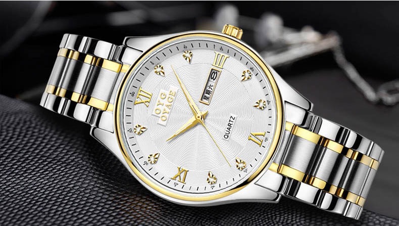 欧雅格瑞士正品夜光男士腕表钢带男表防水运动时尚石英学生手表男