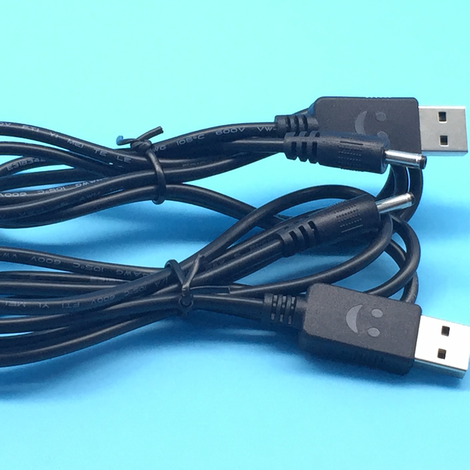 厂家直销usb笑脸dc线5v直流线带智能usb充电线国标铜电源线1米