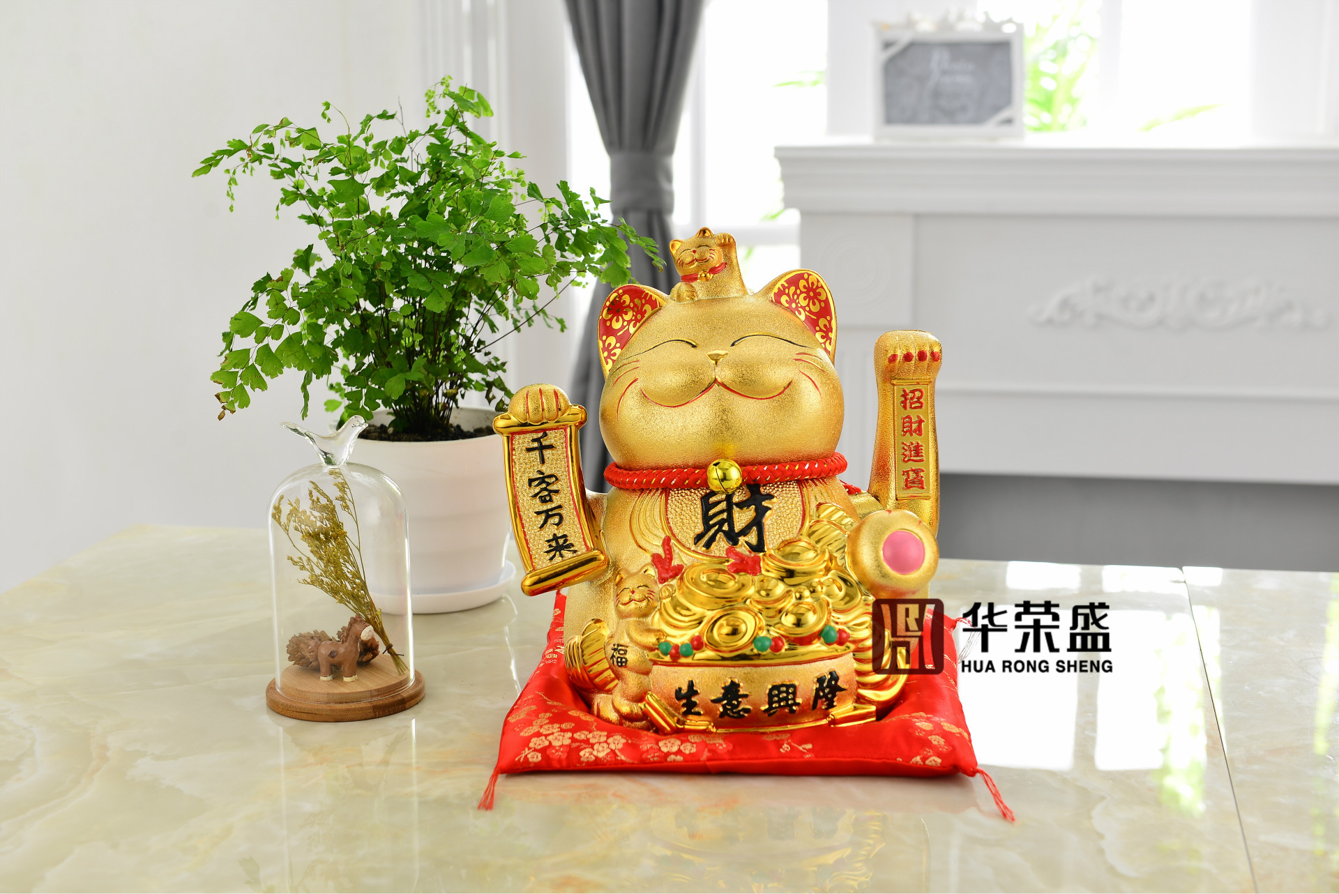 2016新款八方来财招财猫土豪金大号双用摇手猫陶瓷工艺品hrs-15