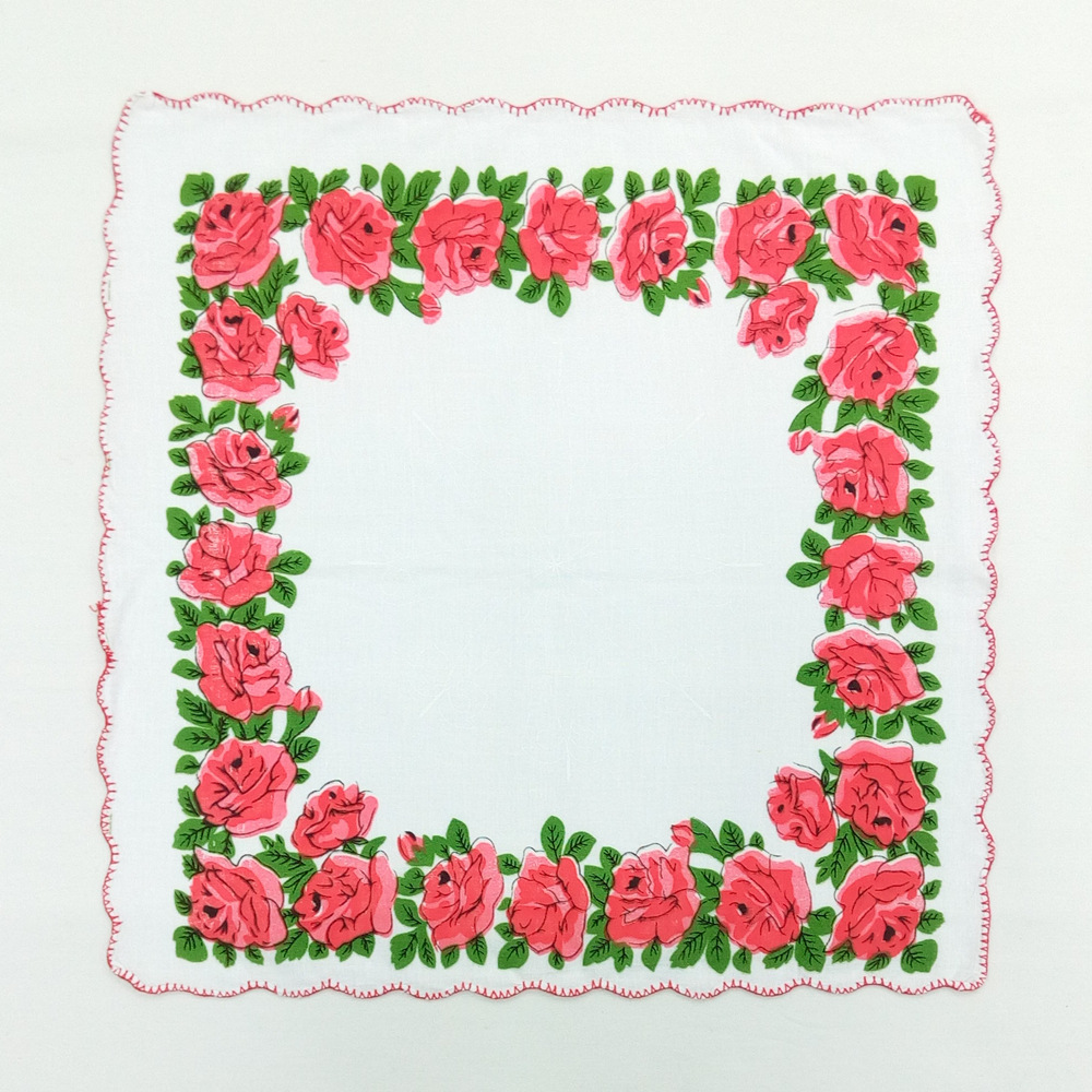 牙边印花纯棉女士手帕 大印花手绢 30公分 五款花型混装 清爽型