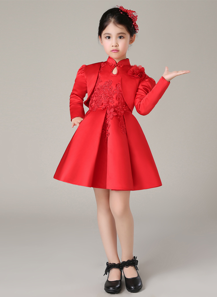 儿童礼服裙长袖公主裙蓬蓬裙女童花童婚纱演出服改良旗袍秋季批发