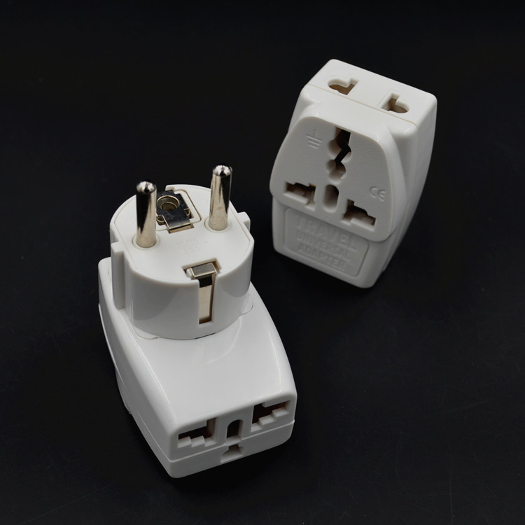 白色一拖三德标转换插头两圆脚德法韩泰俄罗斯越南旅行留学专用插
