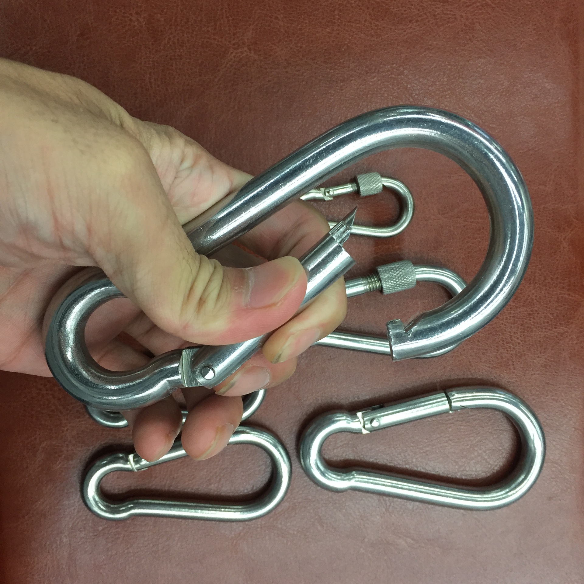 葫芦形304不锈钢弹簧钩 登山扣 弹簧扣5*50mm