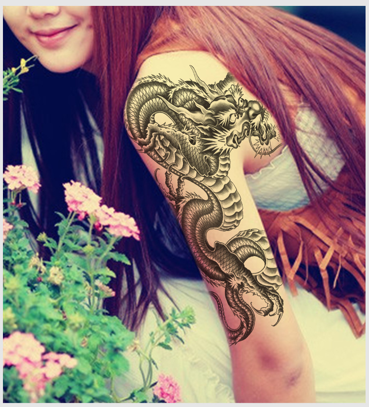 纹身贴纸防水男传统黑色大龙花臂纹身贴 过肩龙大图纹身贴超309