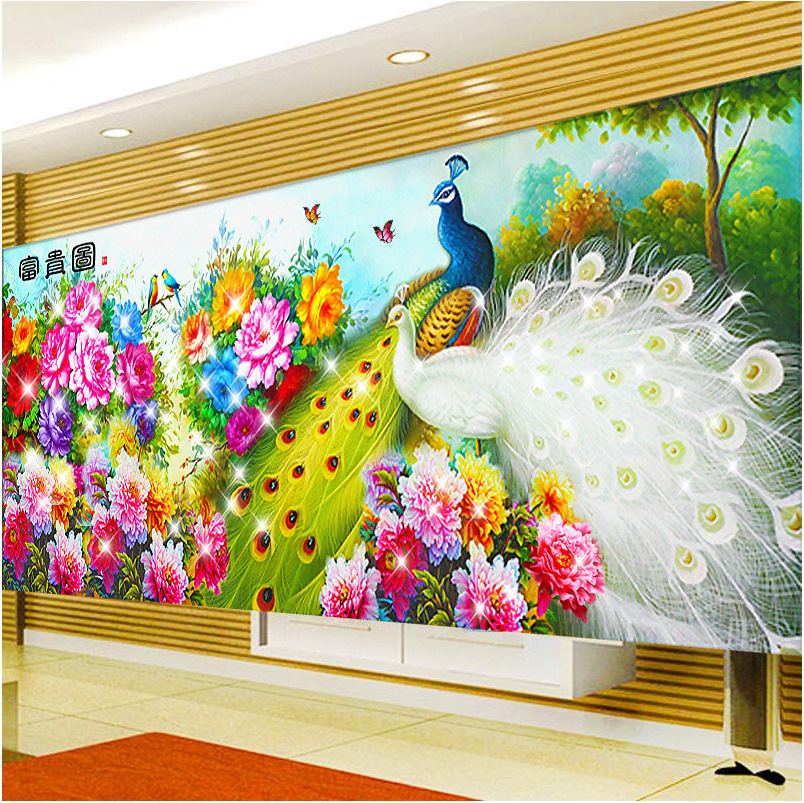 十字绣5d钻石画满钻客厅砖石画牡丹花开富贵孔雀点贴钻石画孔雀图