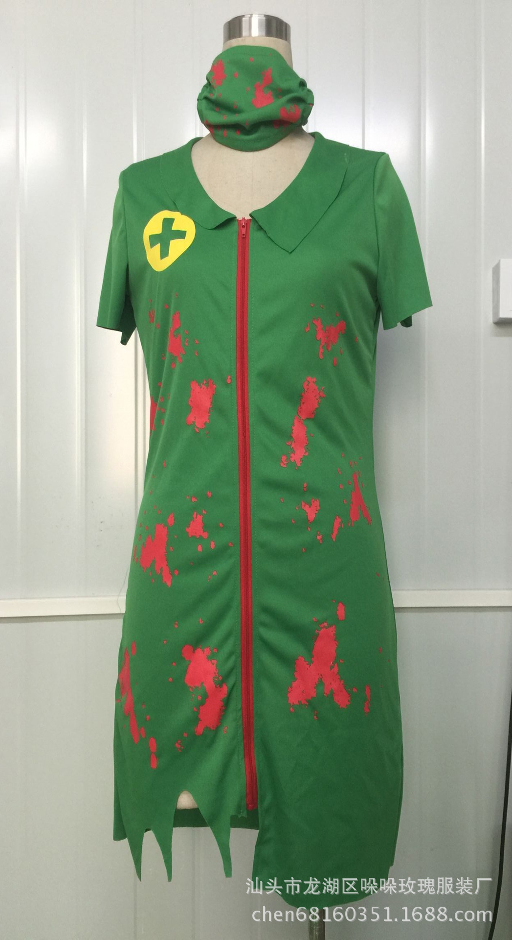 万圣节服装绿色恐怖血迹女护士服 僵尸护士医生舞台表演派对服装