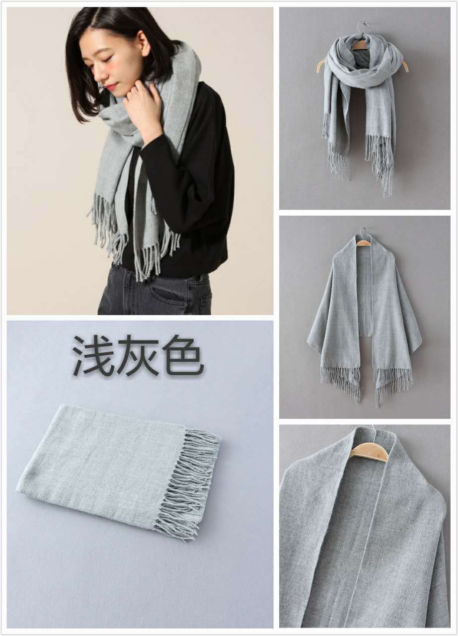 日系日式软妹风lowrys farm仿羊绒柔软亲肤保暖围巾披肩纯色流苏
