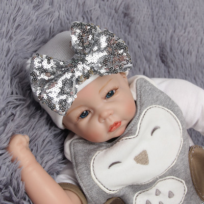 跨境爆款婴儿亮片蝴蝶结帽子胎帽条纹款针织欧美圣诞宝宝礼物