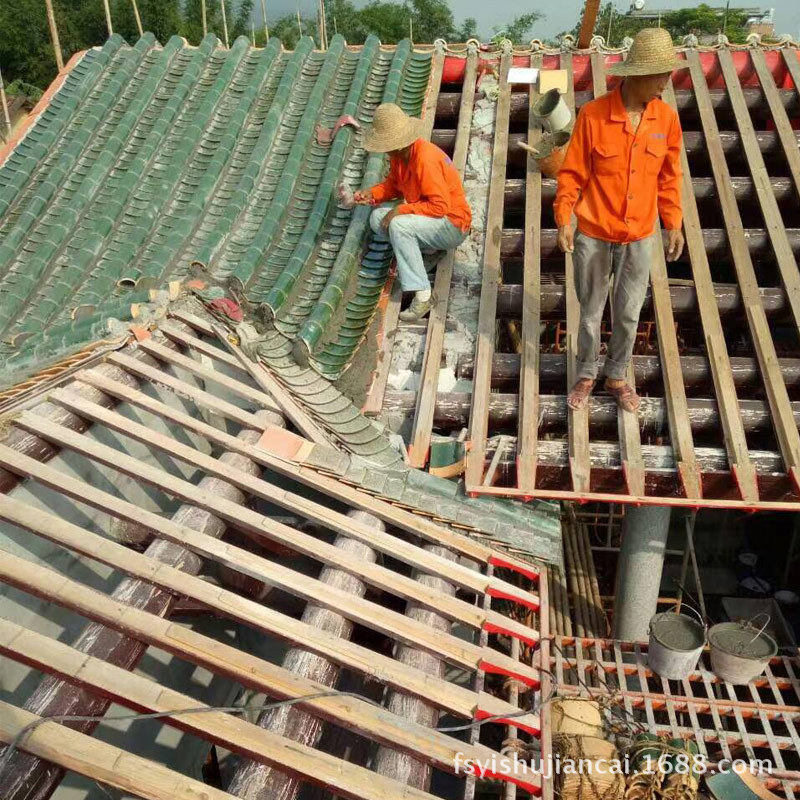 佛山中式园林凉亭宝塔围墙楼阁寺院宗祠陶瓷瓦黄色绿色灰色琉璃瓦