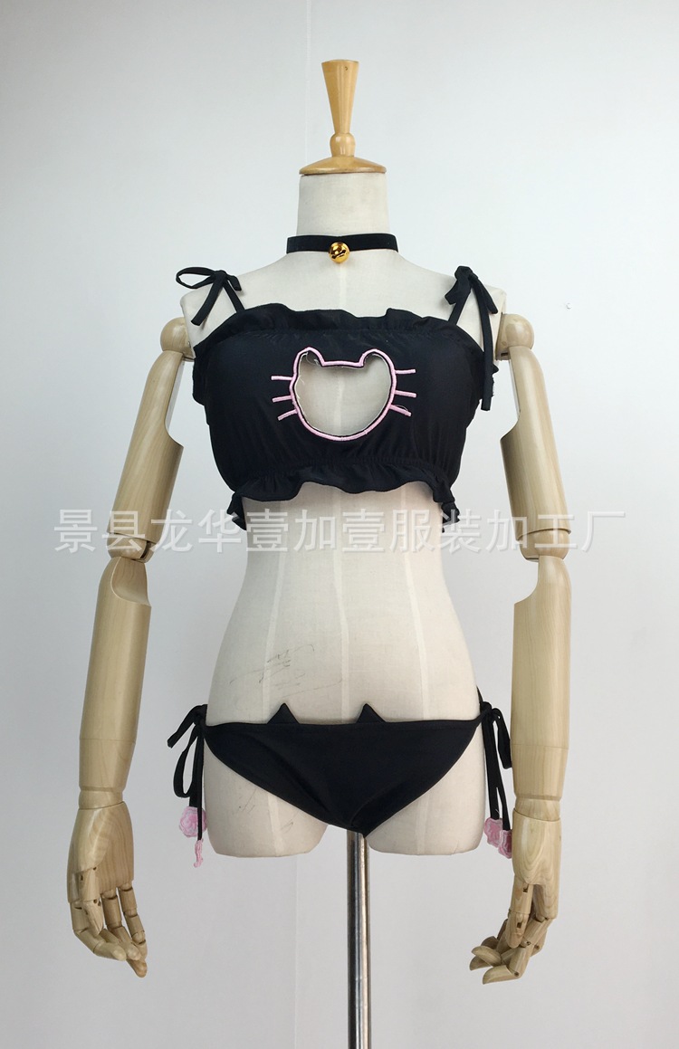 猫咪开胸镂空绣花内衣 黑猫cos 猫咪情趣内衣死库水动漫服装