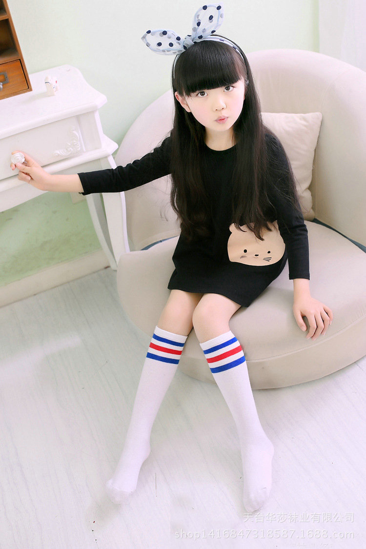 女童长筒袜 纯棉过膝高筒袜学生袜 舞蹈袜带横条 淘宝货源 批发