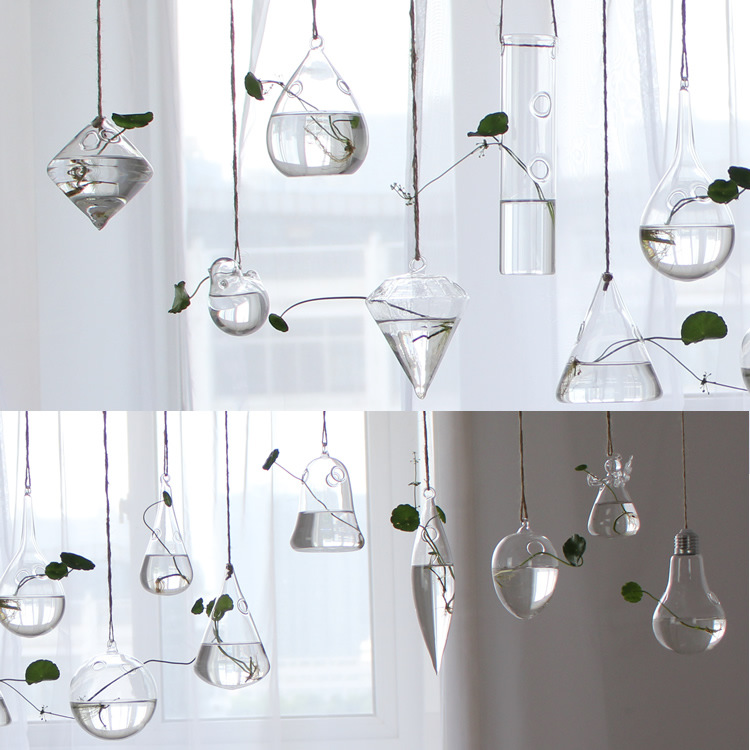 Creative Hanging Transparent Glass Vase Simple Hydroponic Small Infusion Bottle Indoor Gardening Home Decoration Bottle Plant Set