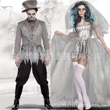 新款万圣节服装干尸艺术表演出口鬼新娘鬼新郎婚礼电影角色扮演服