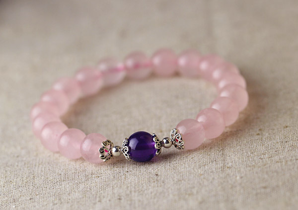 马达加斯加天然粉晶手链 紫水晶女时尚百搭招桃花手串饰品批发