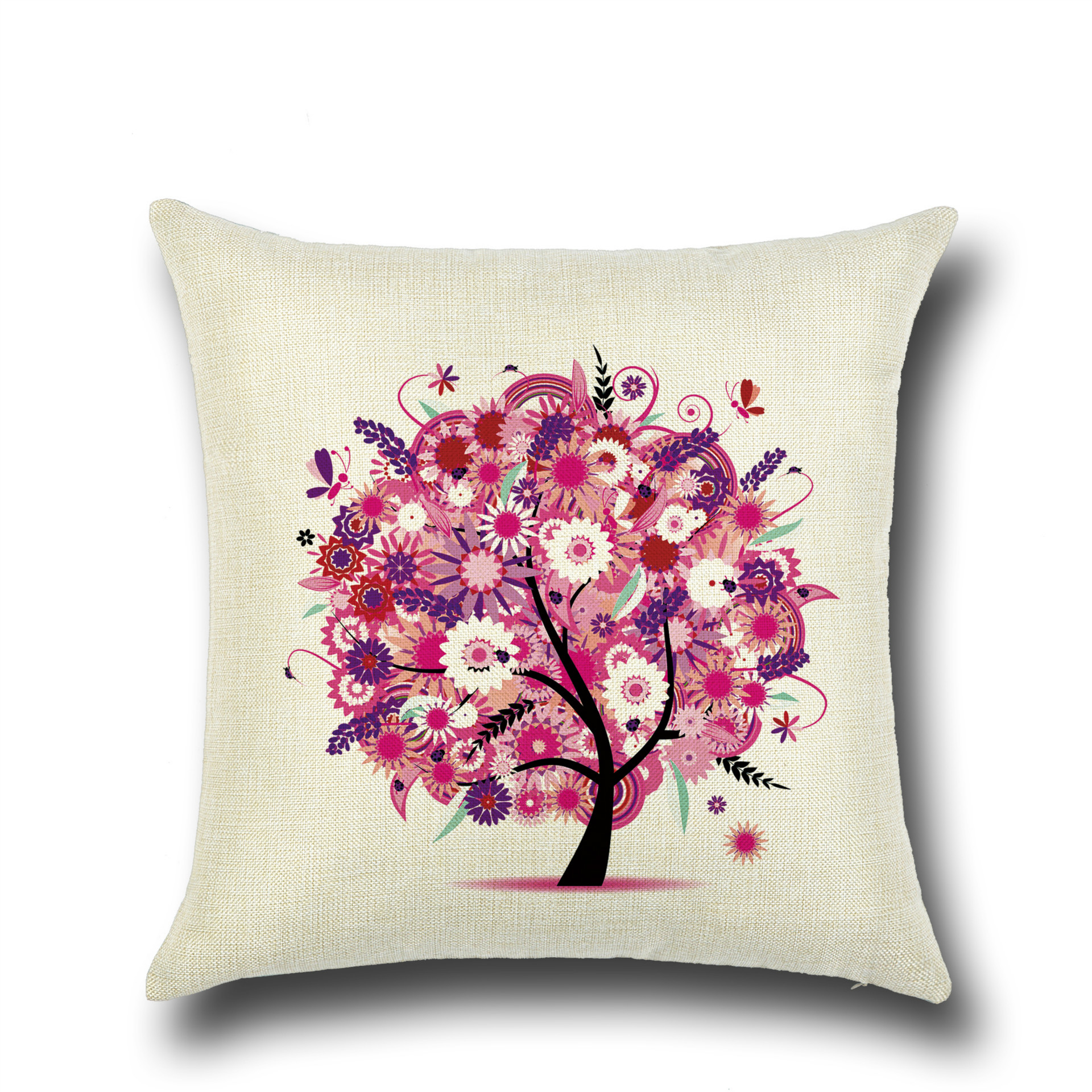 时尚靠枕田园小清新卡通花树图案抱枕创意家居抱枕套不含芯