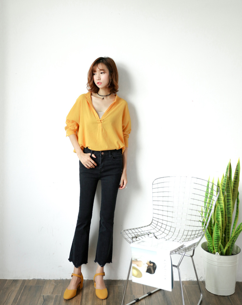 女式休闲裤-2016秋季新款韩版微喇九分裤修身