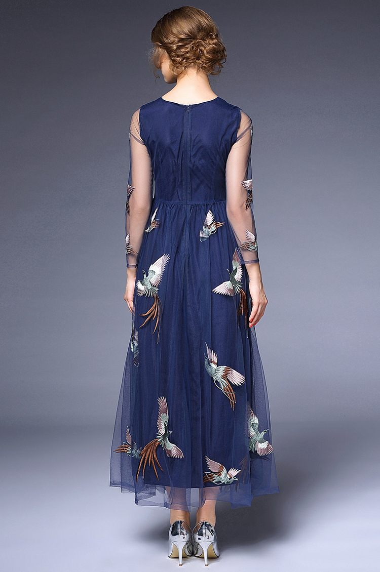 欧美女装连衣裙代理批发春夏新款优雅重工刺绣凤凰大摆长裙