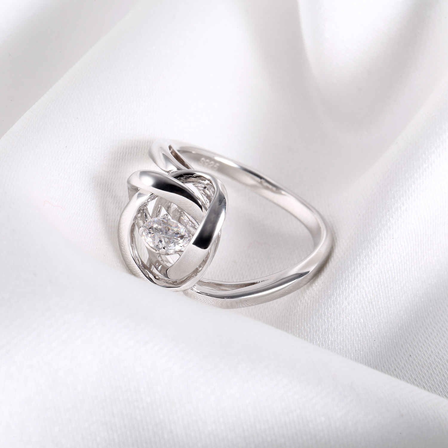 女式戒指 s925银戒指 灵动系列跳舞的石头纯银镶嵌仿钻戒指 定制