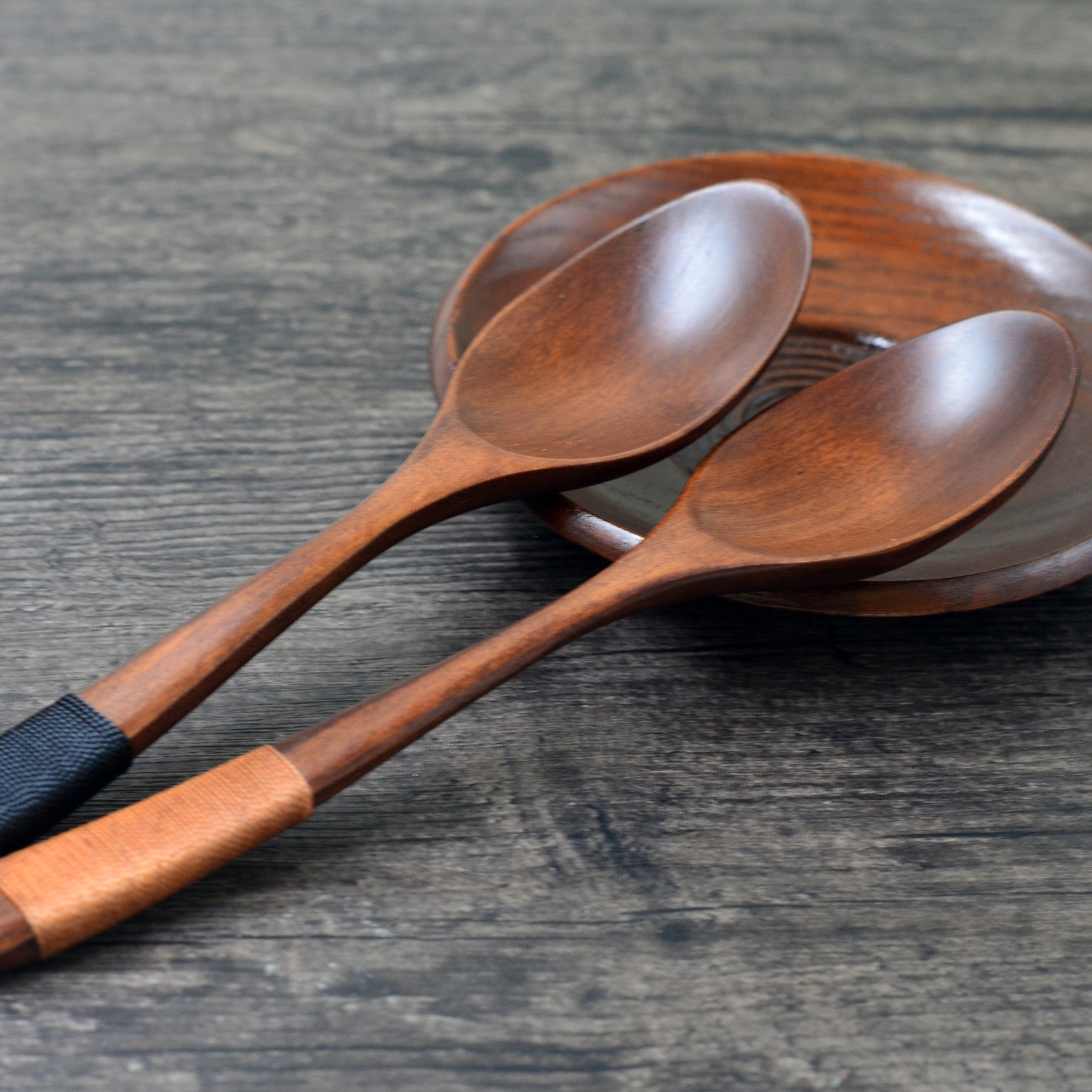 厂家货源 宽口调羹 大漆缠线木勺子搅拌勺 环保餐具批发