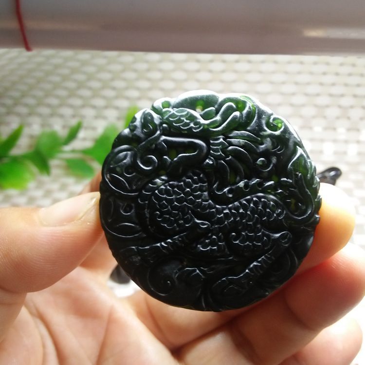 厂家直销天然正品a货功能玉药王石墨绿玉玉麒麟吊坠黑绿玉挂件