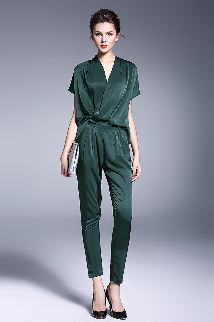 欧美名媛气质高端重磅真丝铜氨丝连体裤上下可拆分新款女f60057