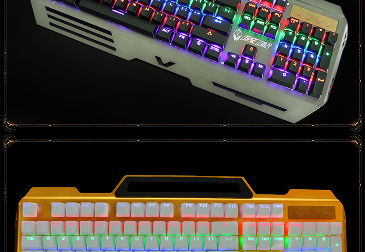 魔腾青轴键盘 usb有线机械键盘104键 发光电竞 彩虹背光机械游戏