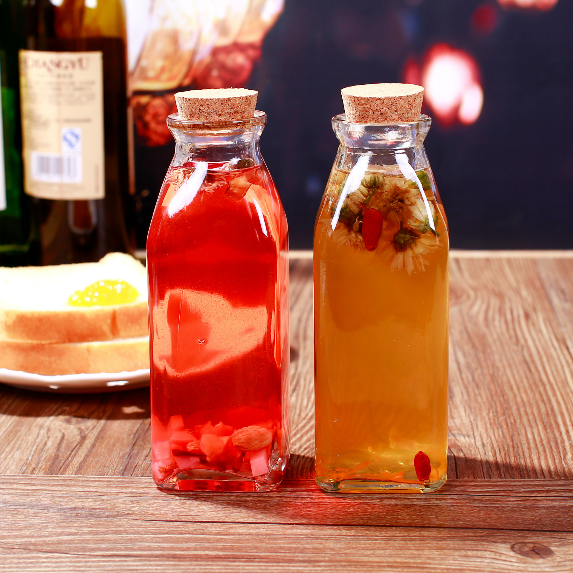 厂家批发木塞玻璃瓶 方形泡茶瓶 漂流瓶 幸运星瓶 奶茶瓶冷泡茶瓶