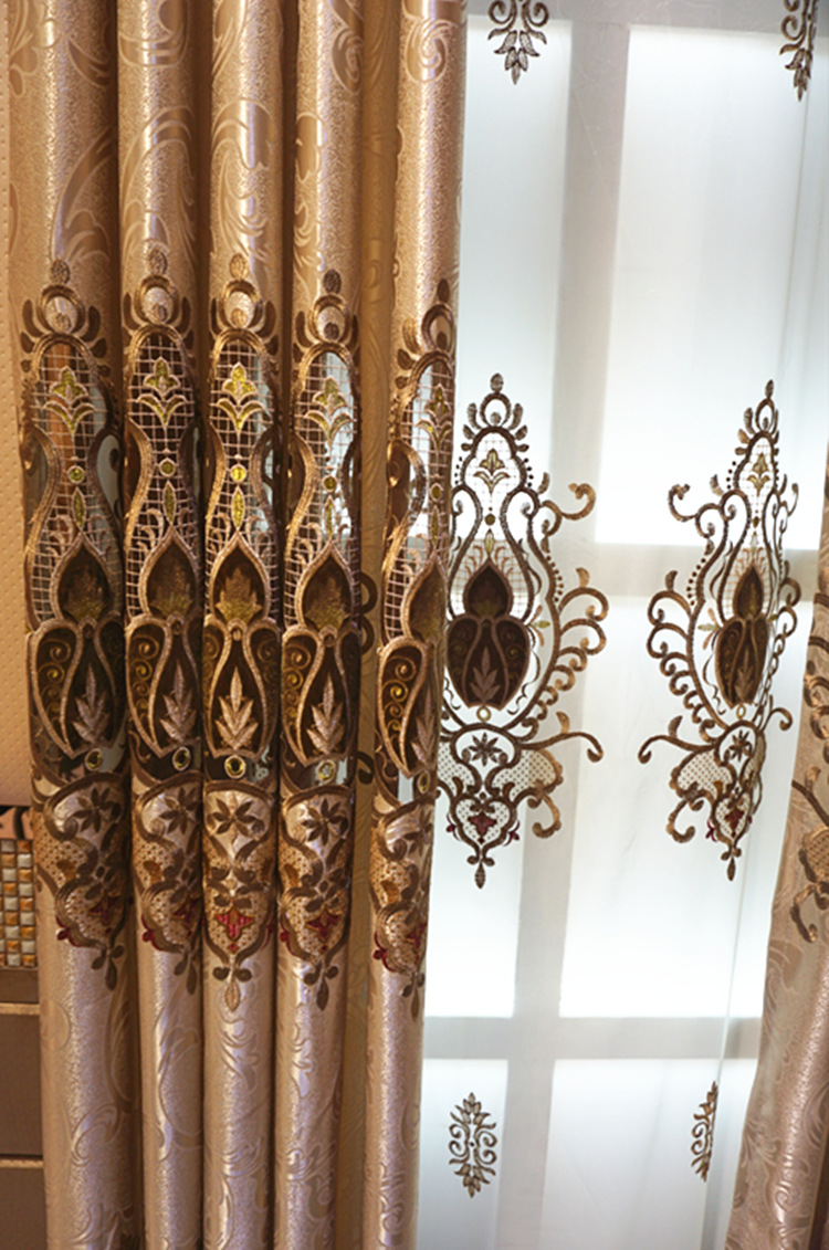 水溶镂空贴绒贴纱绣花窗帘 客厅阳台卧室定制现代简约中高档窗帘