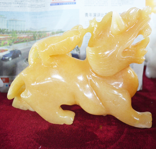 黄龙玉貔貅摆件 天然正品云南黄龙玉母子貔貅招财镇宅祈福玉摆件