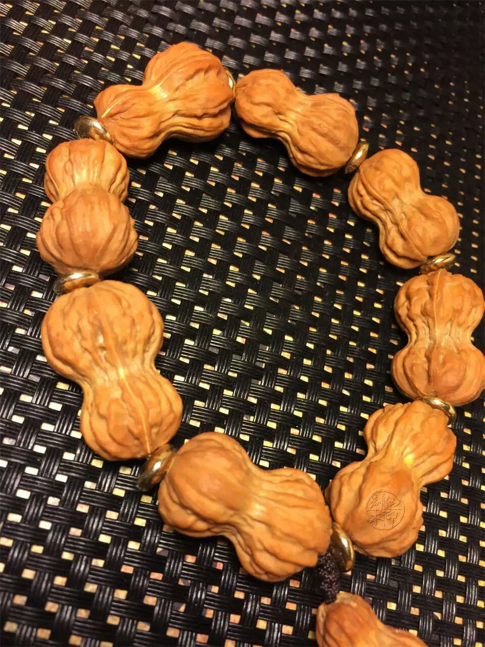 野生精品花生葫芦型文玩核桃手串花生手串皮质漂亮佛珠手链把玩.
