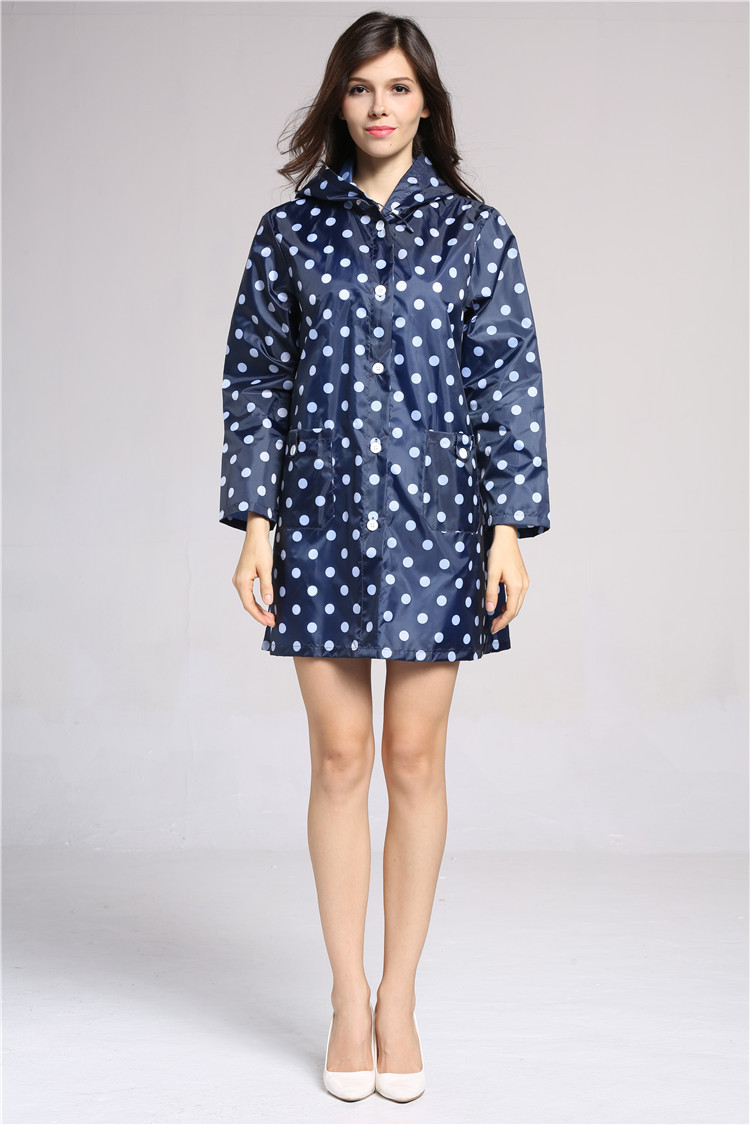 工厂直销日韩时尚女 波点圆点雨衣 超薄透气长款雨衣雨披一件代发