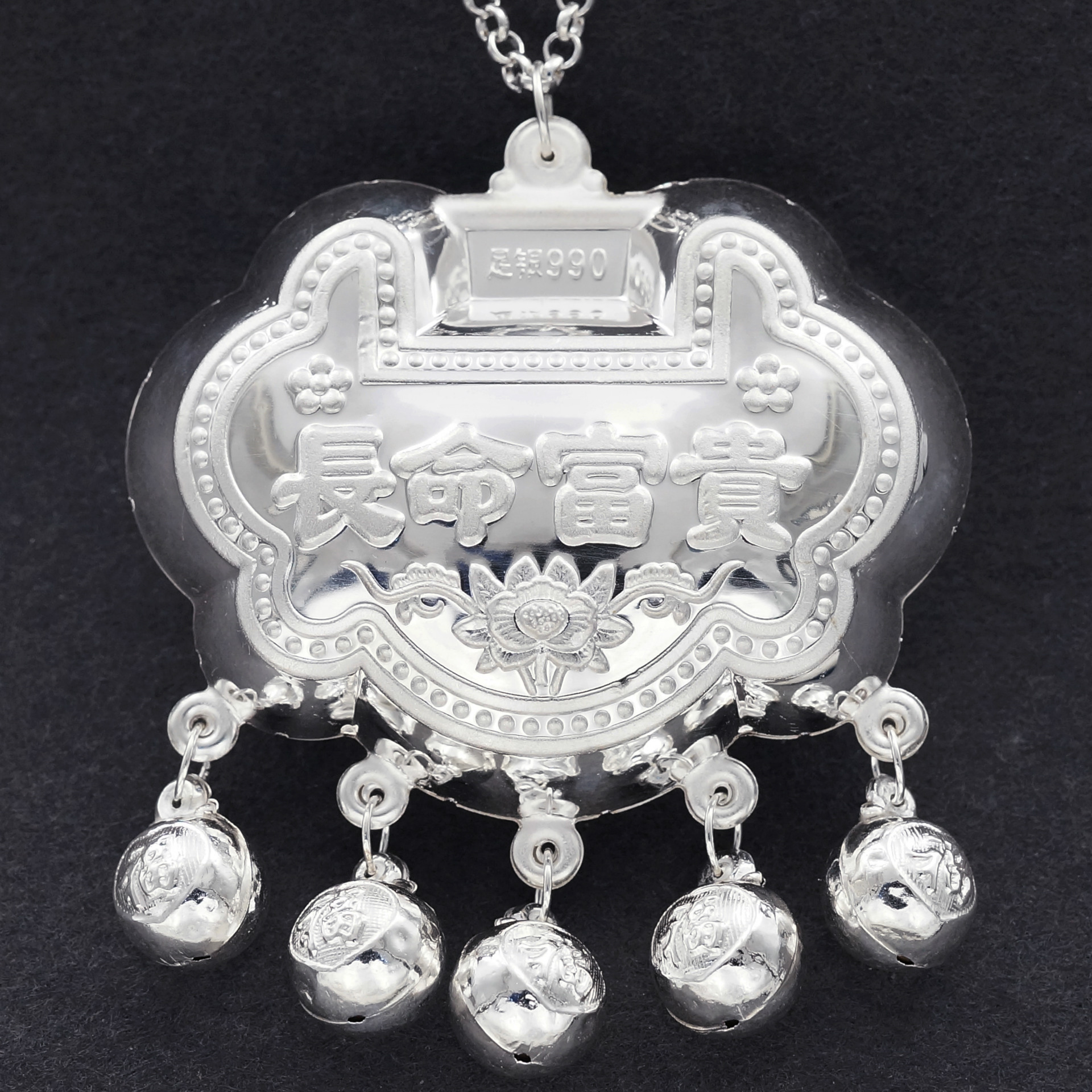 足银990新款特大银锁风纯银宝宝儿童小孩婴儿银锁厂家批发