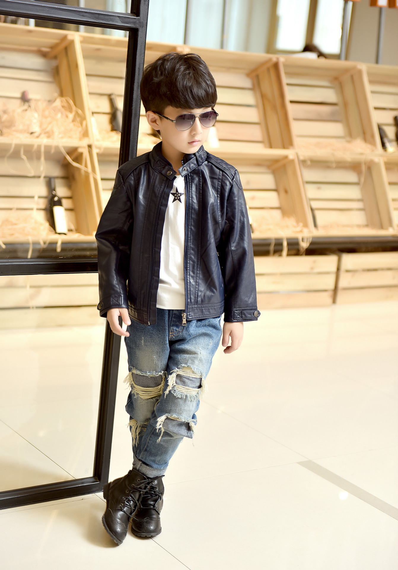 2016春秋季新款童装男童皮衣儿童皮衣女皮夹克中大童外套