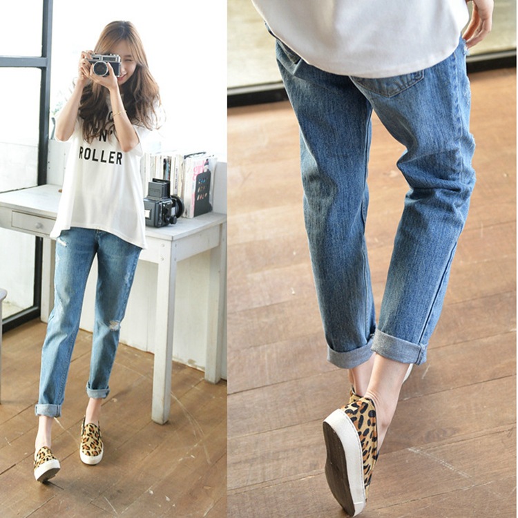   European Station 2022 Spring Ripped Cropped Jeans Women's Korean Style New Slimming Harem Pants oose Pants Fashion